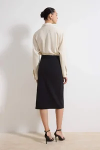 TRENDYOLMİLLA Black Pen Accessory Detailed Regular Waist Midi Scuba Crepe Knitting Skirt - Image 4