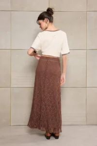 TRENDYOLMİLLA Teen Dark Brown A-Kesim/Life Form Arched Regular Waist Maxi Lace Knitting Skirt - Image 4