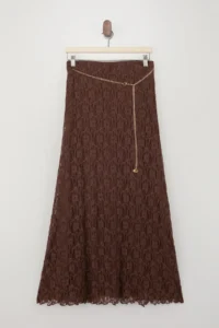 TRENDYOLMİLLA Teen Dark Brown A-Kesim/Life Form Arched Regular Waist Maxi Lace Knitting Skirt - Image 5