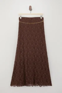 TRENDYOLMİLLA Teen Dark Brown A-Kesim/Life Form Arched Regular Waist Maxi Lace Knitting Skirt - Image 7