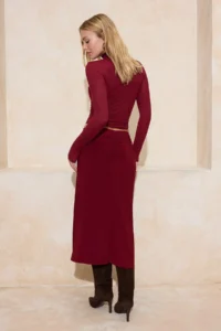 TRENDYOLMİLLA Burgundy A-Kesim/Life Form Shirred Regular Waist Flexible Knitting Skirt - Image 4