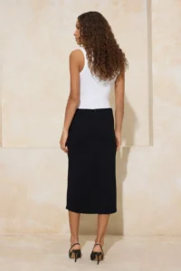 TRENDYOLMİLLA Black Pen Accessory Detailed Regular Waist Midi Scuba Crepe Knitting Skirt - Image 4