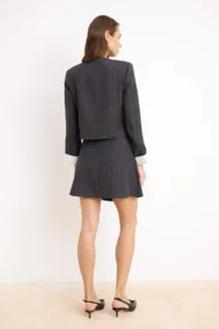 TRENDYOLMiLLA Anthracite Checkered Leather Accessory Detailed pleated Mini Skirt - Image 4