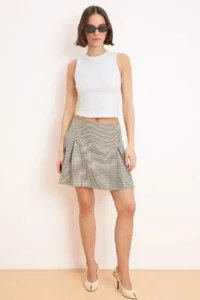 TRENDYOLMiLLA Checkered Battery Detailed Weaving Mini Skirt