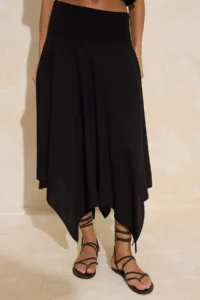 TRENDYOLMiLLA Black 100% Viscose Asymmetric Midi Skirt - Image 2