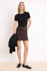 TRENDYOLMiLLA Burgundy Brown A-line/Life Pattern Thin Arched Checkered Weaving Mini Skirt - Image 2