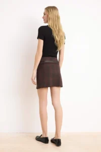 TRENDYOLMiLLA Burgundy Brown A-line/Life Pattern Thin Arched Checkered Weaving Mini Skirt - Image 4