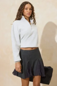 TRENDYOLMiLLA Anthracite Striped Satin Detailed Weaving Mini Skirt - Image 2