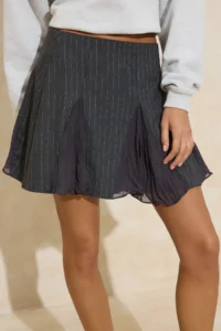 TRENDYOLMiLLA Anthracite Striped Satin Detailed Weaving Mini Skirt - Image 3