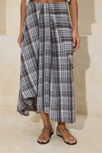 TRENDYOLMiLLA Brown-Multicolored Asymmetric Detailed Plaid LONG Maxi Skirt - Image 4