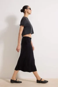 TRENDYOLMİLLA Black skater Shirred Regular Waist Cotton Rib Knitting Skirt - Image 2
