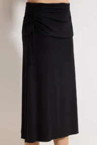 TRENDYOLMİLLA Black skater Shirred Regular Waist Cotton Rib Knitting Skirt - Image 3