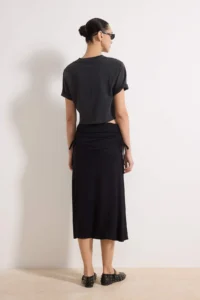 TRENDYOLMİLLA Black skater Shirred Regular Waist Cotton Rib Knitting Skirt - Image 4