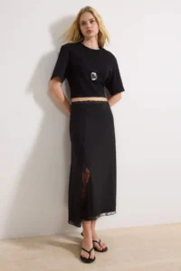 TRENDYOLMİLLA Black skater Lace Detailed Regular Waist interlock Knitting Skirt