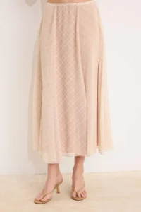 TRENDYOLMİLLA Beige Checkered Lined Siphon Maxi Asymmetric Skirt - Image 3