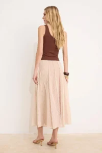 TRENDYOLMİLLA Beige Checkered Lined Siphon Maxi Asymmetric Skirt - Image 4