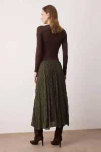 TRENDYOLMiLLA Khaki-Brown Checkered Lined Siphon Wrinkle Effect Maxi Asymmetric Skirt - Image 4