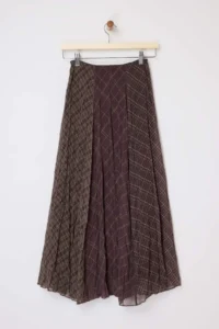 TRENDYOLMiLLA Khaki-Brown Checkered Lined Siphon Wrinkle Effect Maxi Asymmetric Skirt - Image 5