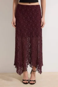 TRENDYOLMİLLA Plum Floral A-Kesim/Life Form Elastic Waist Regular Waist Maxi Lace Knitting Skirt - Image 3