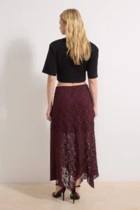 TRENDYOLMİLLA Plum Floral A-Kesim/Life Form Elastic Waist Regular Waist Maxi Lace Knitting Skirt - Image 4