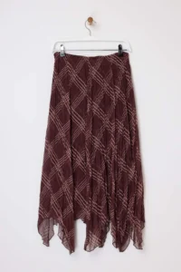 TRENDYOLMiLLA Brown Checkered Asymmetric Lined Siphon Wrinkled Weaving Asymmetric LONG Skirt - Image 6