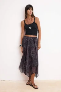 TRENDYOLMiLLA Colorful Shawl Patterned Asymmetric Kesim Lined Midi Siphon Skirt