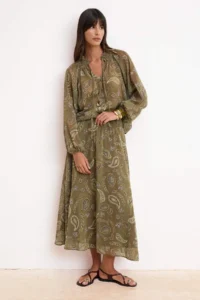 TRENDYOLMiLLA Khaki Colorful Siphon Ethnic Patterned Lined Maxi LONG Skirt