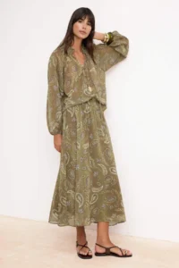 TRENDYOLMiLLA Khaki Colorful Siphon Ethnic Patterned Lined Maxi LONG Skirt - Image 2
