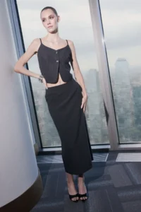 TRENDYOLMiLLA Limited Edition Anthracite Arkadan slit Weaving Midi Pencil Skirt - Image 2