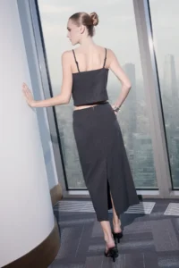 TRENDYOLMiLLA Limited Edition Anthracite Arkadan slit Weaving Midi Pencil Skirt - Image 4