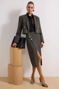 TRENDYOLMiLLA Anthracite slit buttoned Pen Weaving Midi Skirt - Image 2