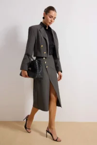TRENDYOLMiLLA Anthracite slit buttoned Pen Weaving Midi Skirt - Image 3