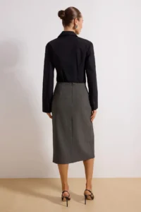 TRENDYOLMiLLA Anthracite slit buttoned Pen Weaving Midi Skirt - Image 4
