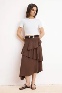 TRENDYOLMiLLA Brown Asymmetric Viscose Midi Skirt