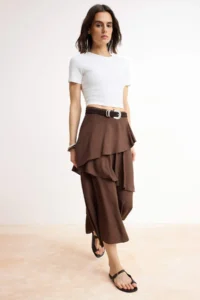 TRENDYOLMiLLA Brown Asymmetric Viscose Midi Skirt - Image 2