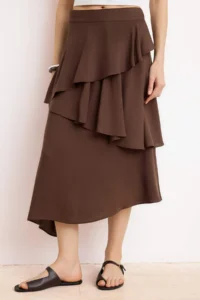 TRENDYOLMiLLA Brown Asymmetric Viscose Midi Skirt - Image 3