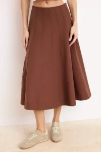 TRENDYOLMiLLA Brown Stitching Detailed 100% Cotton Godeli Midi Skirt - Image 3