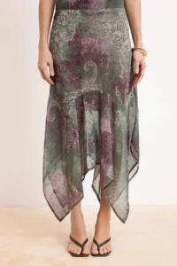 TRENDYOLMiLLA Green Ethnic Patterned Siphon Lined Asymmetric Midi Skirt - Image 3