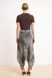 TRENDYOLMiLLA Green Ethnic Patterned Siphon Lined Asymmetric Midi Skirt - Image 4