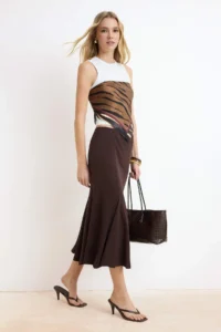 TRENDYOLMİLLA Brown A-Kesim/Life Form High Waist Midi Flexible Knitting Skirt - Image 2