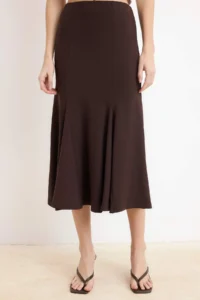 TRENDYOLMİLLA Brown A-Kesim/Life Form High Waist Midi Flexible Knitting Skirt - Image 3