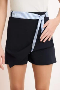 TRENDYOLMİLLA Navy Blue Color Bloklu A-Kesim/Life Form Arched High Waist Mini interlock Knitting Skirt - Image 3