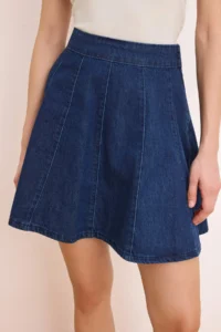 TRENDYOLMiLLA Dark Blue with flywheel 100% Cotton Mini denim Skirt - Image 3
