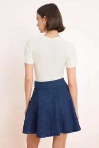 TRENDYOLMiLLA Dark Blue with flywheel 100% Cotton Mini denim Skirt - Image 4