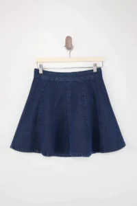 TRENDYOLMiLLA Dark Blue with flywheel 100% Cotton Mini denim Skirt - Image 5
