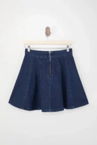 TRENDYOLMiLLA Dark Blue with flywheel 100% Cotton Mini denim Skirt - Image 6