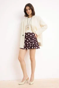 TRENDYOLMİLLA Brown Polka Dot A-Kesim/Life Form High Waist Satin Knitting Skirt - Image 2