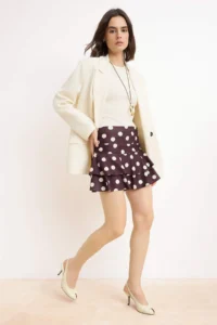 TRENDYOLMİLLA Brown Polka Dot A-Kesim/Life Form High Waist Satin Knitting Skirt - Image 3