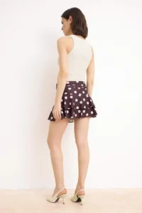 TRENDYOLMİLLA Brown Polka Dot A-Kesim/Life Form High Waist Satin Knitting Skirt - Image 4