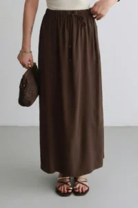 TRENDYOLMİLLA Dark Brown Modal Elastic Waist LONG Maxi Skirt - Image 2